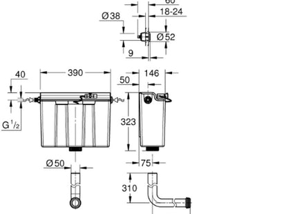 Grohe Dual Flush Furniture Cistern - 6L - Side Inlet - 39054000 - Perfect for Space Saving