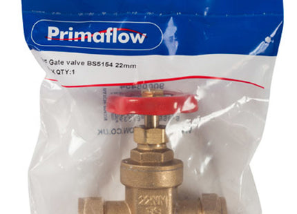 Primaflow Primapack Gate Valve 22mm - Brass, BS5154 - 9GS22
