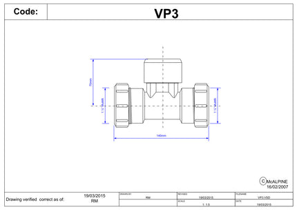 McAlpine VP3 Ventapipe 25 Air Admittance Valve with integral 1½" Multifit Tee