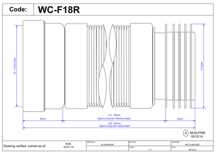 McAlpine WC-F18R 97-107mm Inlet x 4"/110mm Outlet Flexible WC Connector