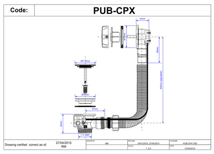 McAlpine PUB-CPX 1½" x 70mm Pop-Up Bath Waste and Overflow