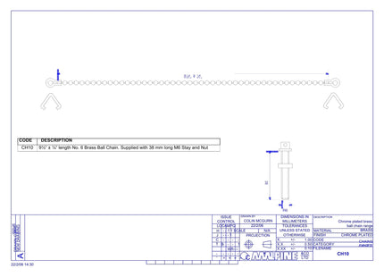 McAlpine 10" Chrome Plated Chain and 2 Triangles, Stay and Nut CH10