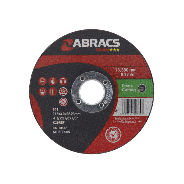 Abracs Proflex Flat Stone Cutting Disc - 115 x 3 x 22mm (Box of 25)