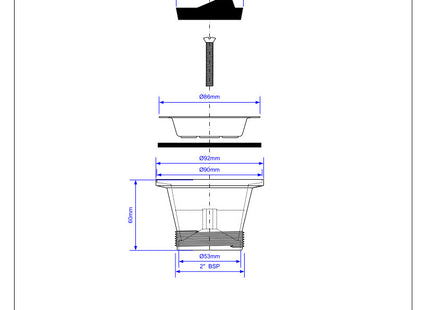 McAlpine BSW21P Centre Pin Sink Waste: 85mm Stainless Steel Flange with Plug