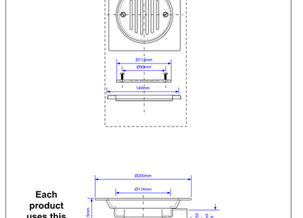 McAlpine USG3-T150SS Untrapped Gully. Tile/Grating with removable Grid, 1½" Horizontal Outlet