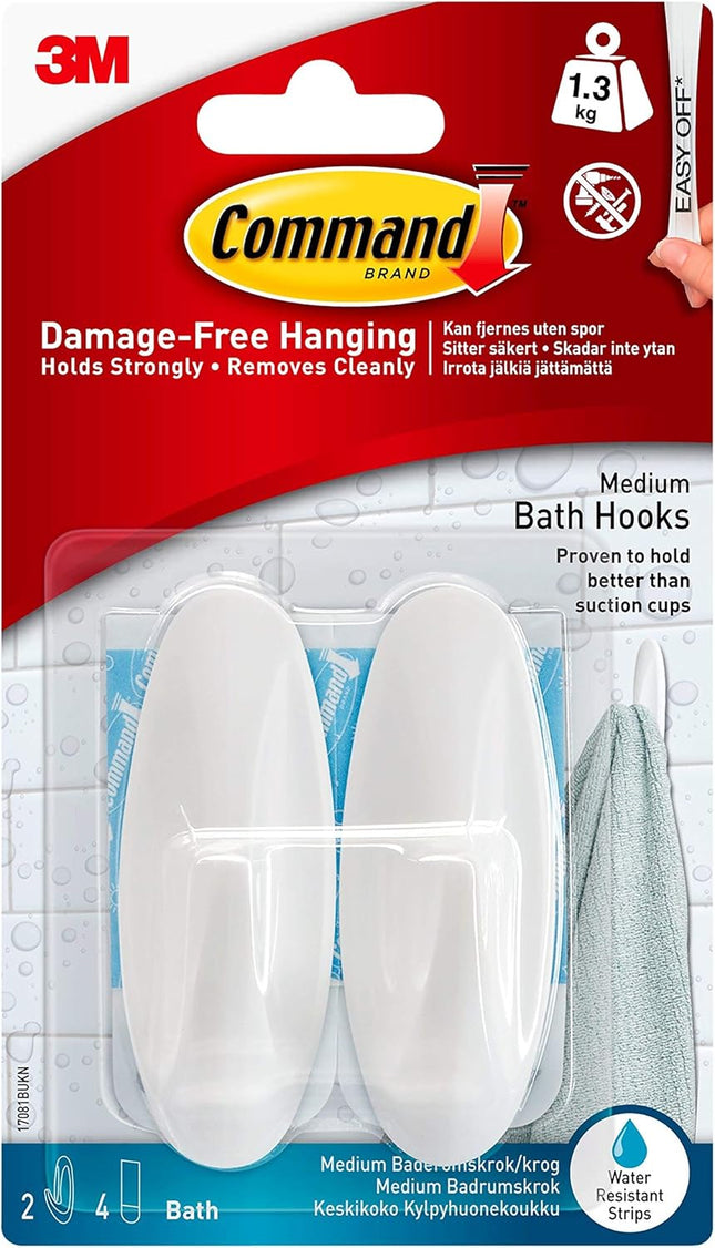 Command Medium Bathroom Hooks (Pack 2)