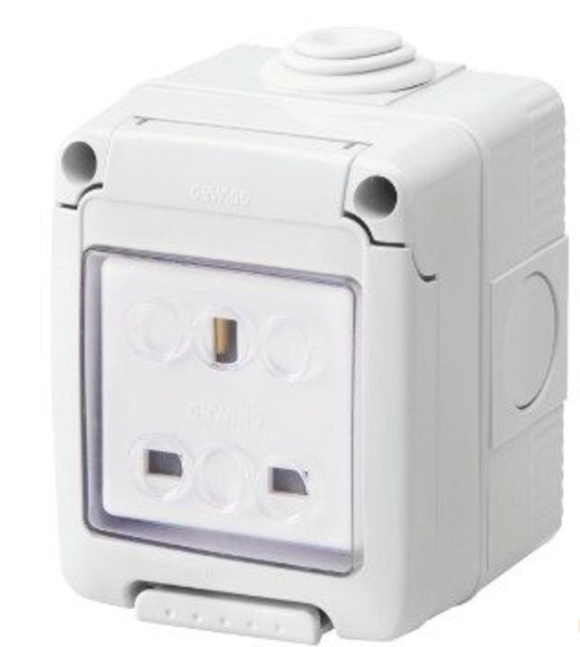 Gewiss Gw27843 Weatherproof Outdoor Unswitched Ip55 1 Gang 13A Socket
