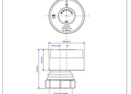 McAlpine VP50 Ventapipe 50 Air Admittance Valve with 2" Universal Outlet