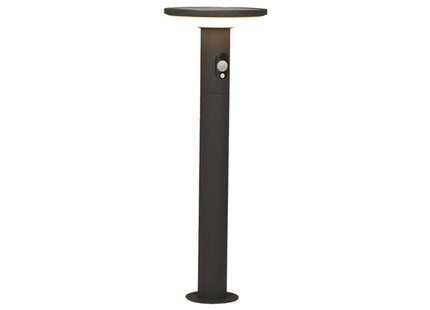 4lite Outdoor LED Circular Solar Bollard Light With PIR Sensor IP54 210lm Die-Cast Aluminium Graphite Cool White