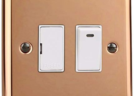 Varilight Classic Polished Copper 13 Amp Switched with Neon Fused Spur with White Inserts