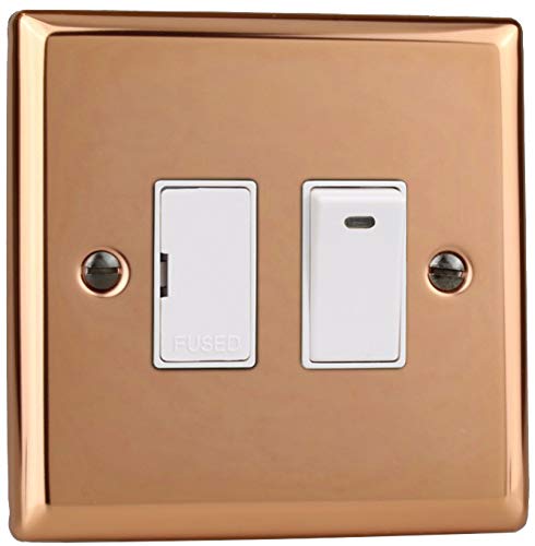 Varilight Classic Polished Copper 13 Amp Switched with Neon Fused Spur with White Inserts