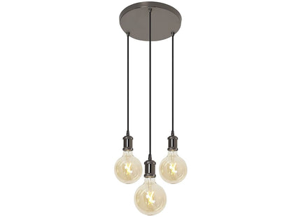 4lite Smart Wiz Connected Decorative 3 Light Circular Pendant with Smart LED Bulb Blackened Silver Finish E27 G125 Amber Coated Filament Bulbs Included 6.5w 725lm WiFi Bluetooth Tunable White