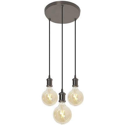 4lite Smart Wiz Connected Decorative 3 Light Circular Pendant with Smart LED Bulb Blackened Silver Finish E27 G125 Amber Coated Filament Bulbs Included 6.5w 725lm WiFi Bluetooth Tunable White