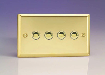 Varilight 4-Gang 6A 1- or 2-Way Push-On/Off Impulse Switch (Twin Plate) Victorian Brass XVP4