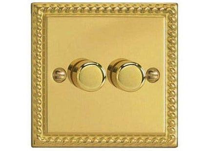Varilight JGP252 Classic V-Pro Georgian Brass 2-Gang LED Trailing Edge Dimmer Switch 1 or 2 Way, White