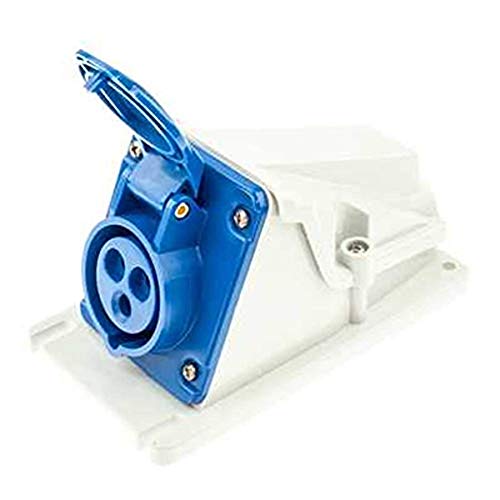 Gewiss GW62488 Low Voltage Screw Wiring 90 Degree Angled Surface-Mounting Socket-Outlet, IP44, 6 Reference, 2P+E Pole, 200V-250V, 32 A, 50 Hz/60 Hz, Blue