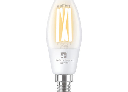 4lite Smart Wiz Connected LED Bulb Candle Clear Filament C37 E14 Screw Fitting WiFi/Bluetooth Tuneable White & Dimmable 4.9w 470lm