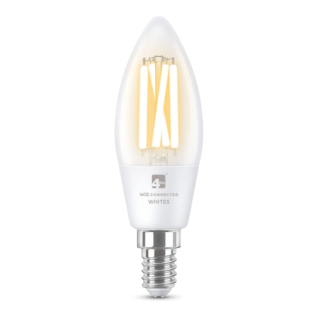 4lite Smart Wiz Connected LED Bulb Candle Clear Filament C37 E14 Screw Fitting WiFi/Bluetooth Tuneable White & Dimmable 4.9w 470lm