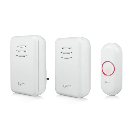 Byron DBY-22314UK Wireless Doorbell Set, Twin Pack, Battery Portable and Plug In, 150 m Range, 16 Melodies, White