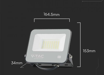 V-Tac Lumi Vt-44033 30W Floodlight Samsung Chip 1M Wire 6500K Black Body Grey Glass 135Lm/W