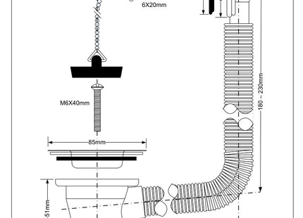 McAlpine Sink Combined Waste and Overflow Sink Combined Waste and Overflow 85mm FSW2PR