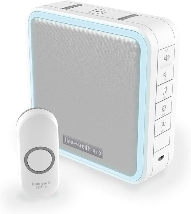 Honeywell Home DC915N Series 9 Portable, Wireless LED Doorbell Chime with Push Button (White)