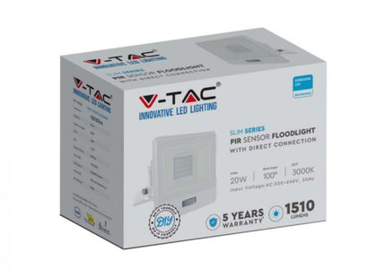V-Tac Lumi Vt-128S 20W Pir Sensor Floodlight Samsung Chip 4000K Black Body