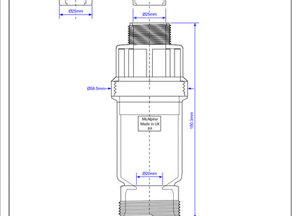 McAlpine Tundish with Self Close Valve 15/22mm Inlet x 1.25'' Outlet   MACTUN-2