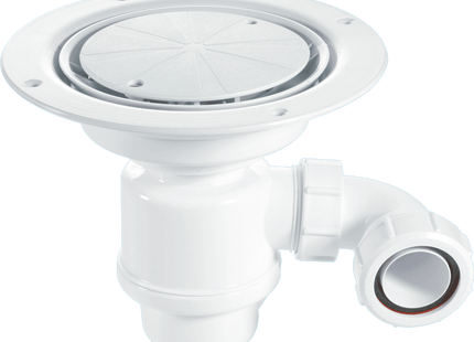 McAlpine TSG1WH-STW2R 50mm Water Seal Resealing Trap with 1½" x 90° Swivel Multifit Outlet Bend, White Plastic Clamp Ring and Cover Plate with Securing Screws