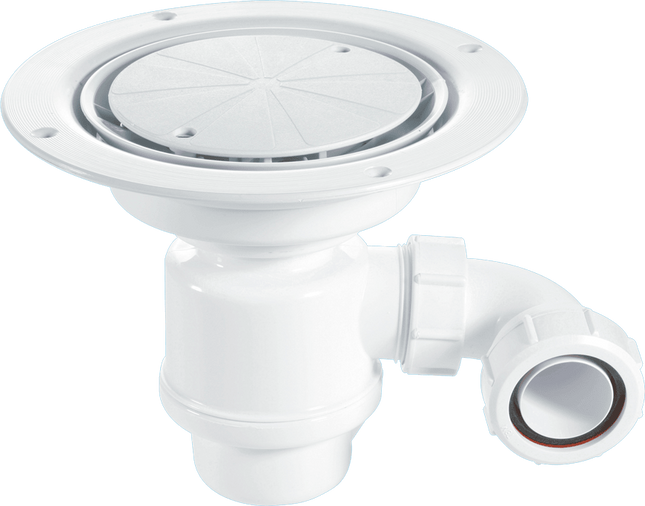 McAlpine TSG1WH-STW2R 50mm Water Seal Resealing Trap with 1½" x 90° Swivel Multifit Outlet Bend, White Plastic Clamp Ring and Cover Plate with Securing Screws