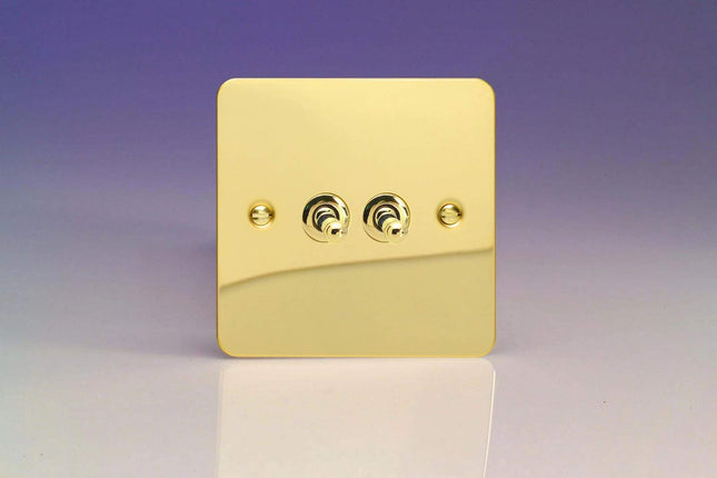 Varilight 2-Gang 1 or 2W 10A Classic Toggle Switch Ultra Flat Polished Brass XFVT2