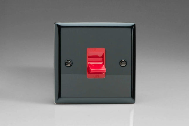 Varilight 45A Cooker Switch (Single Plate, Red Rocker) Iridium XI45S