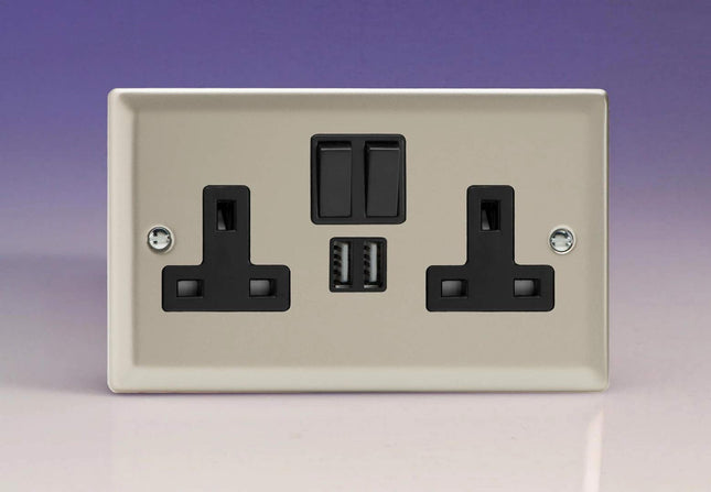 Varilight XN5U2SB 13A Socket 2-Gang With USB Black Satin