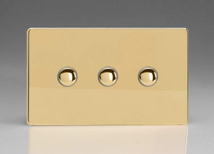 Varilight 3-Gang 6A 1-Way Push-to-Make Momentary Switch (Twin Plate) Polished Brass XDVM3S
