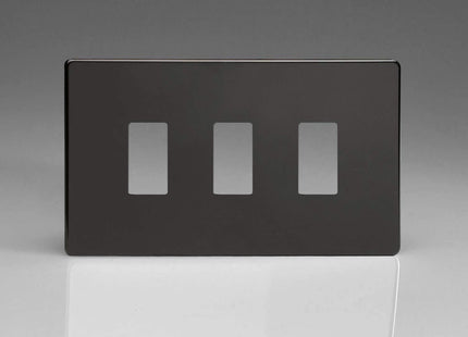 Varilight XDLPGY3S Screwless Premium Black 3 Gang PowerGrid Plate (Twin Plate)