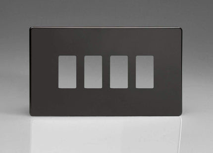 Varilight XDLPGY4S Screwless Premium Black 4 Gang PowerGrid Plate (Twin Plate)