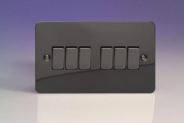Varilight 6-Gang 10A 1- or 2-Way Rocker Light Switch (Twin Plate) Iridium XFI96D