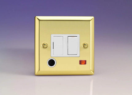 Varilight 1-Gang 13 Amp Switch Fused Spur with Flex Outlet, White Insert Victorian Brass XV6FOW