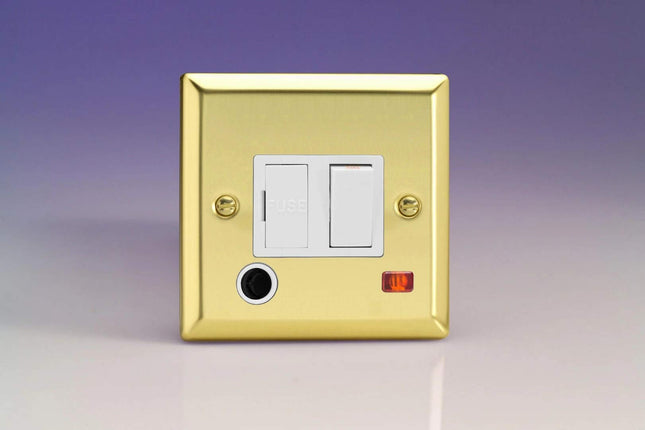 Varilight 1-Gang 13 Amp Switch Fused Spur with Flex Outlet, White Insert Victorian Brass XV6FOW
