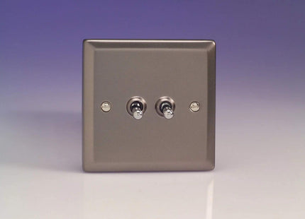 Varilight XRT2 Toggle Switches Pewter Effect 2-Gang, 91x91x36mm