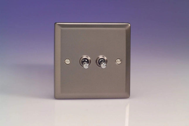 Varilight XRT2 Toggle Switches Pewter Effect 2-Gang, 91x91x36mm