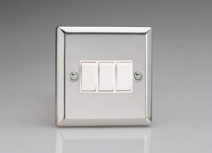 Varilight Rocker Switches White 3 Gang Mirror Chrome,91x91x25mm XC3W
