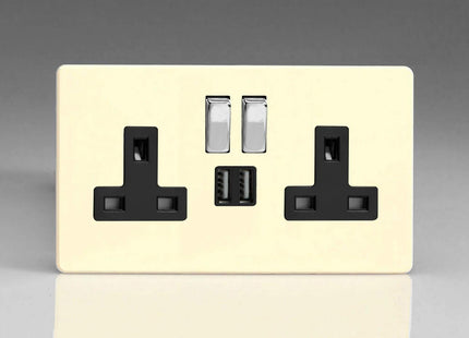 Varilight XDY5U2SBS.PD Screwless Primed 2-Gang Double 13A Switched Plug Socket 2.1A USB