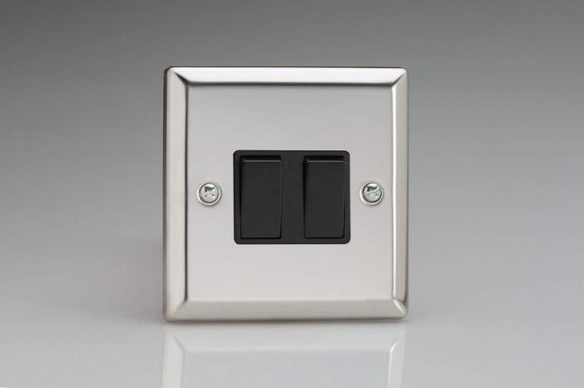 Varilight XC2B Rocker Switches Mirror Chrome Black 2-Gang,91x91x25mm