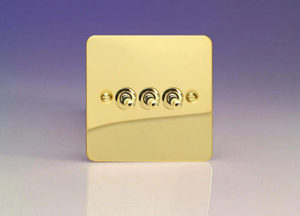 Varilight 3-Gang 10A 1- or 2-Way Toggle Light Switch Polished Brass XFVT3