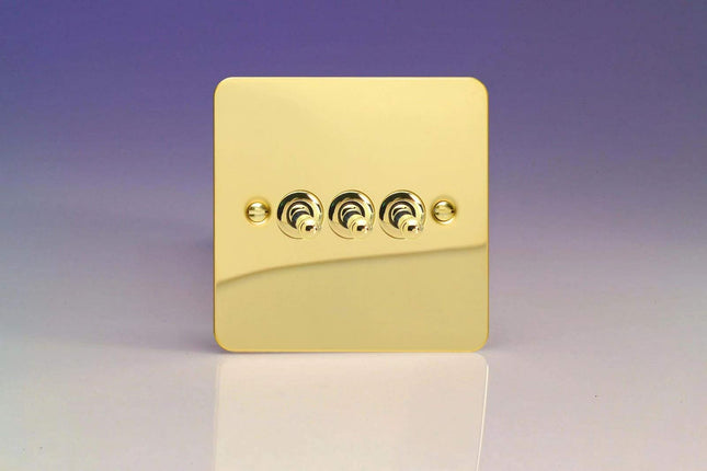 Varilight 3-Gang 10A 1- or 2-Way Toggle Light Switch Polished Brass XFVT3