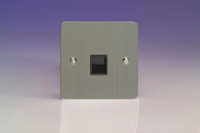 Varilight XFSTSB 1-Gang Telephone Slave Socket In Brushed Steel With Black Insert