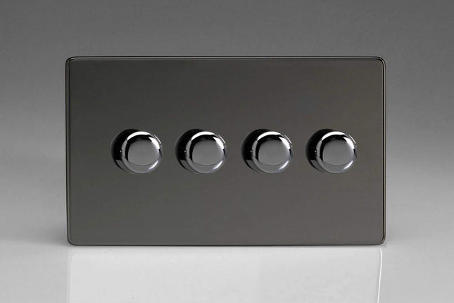 Varilight V-Pro Screwless Iridium Black 4 Gang LED Trailing Edge Dimmer Switch 1 or 2 Way