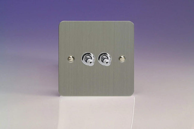 Varilight XFST2 2-Gang 10A 1 Or 2 Way Toggle Switch In Brushed Steel
