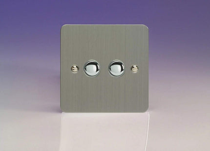 Varilight 2-Gang 6A 1-Way Push-to-Make Momentary Switch Brushed Steel XFSM2